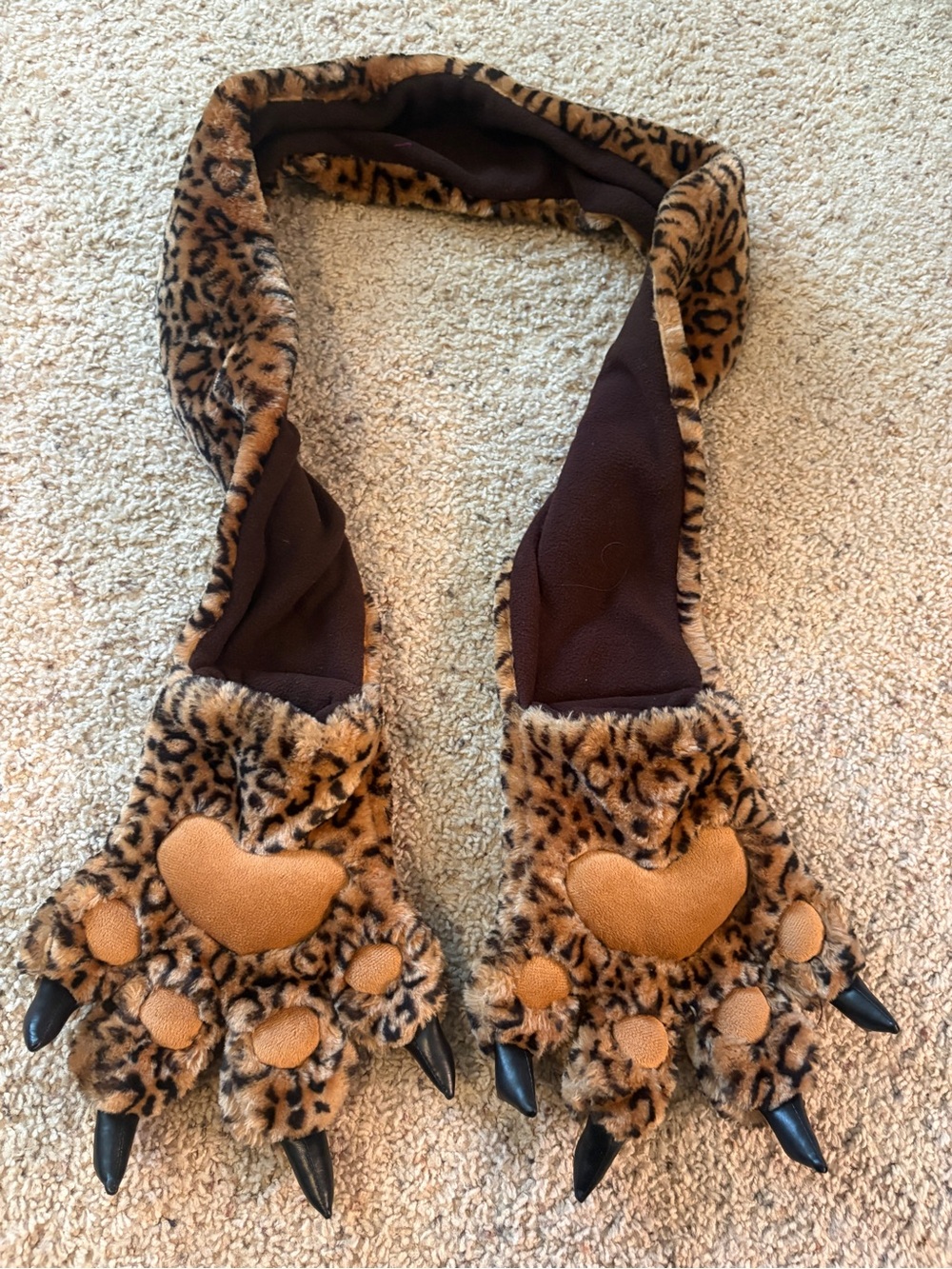 Leopard Faux Fur Paw Scarf with Claw Tips